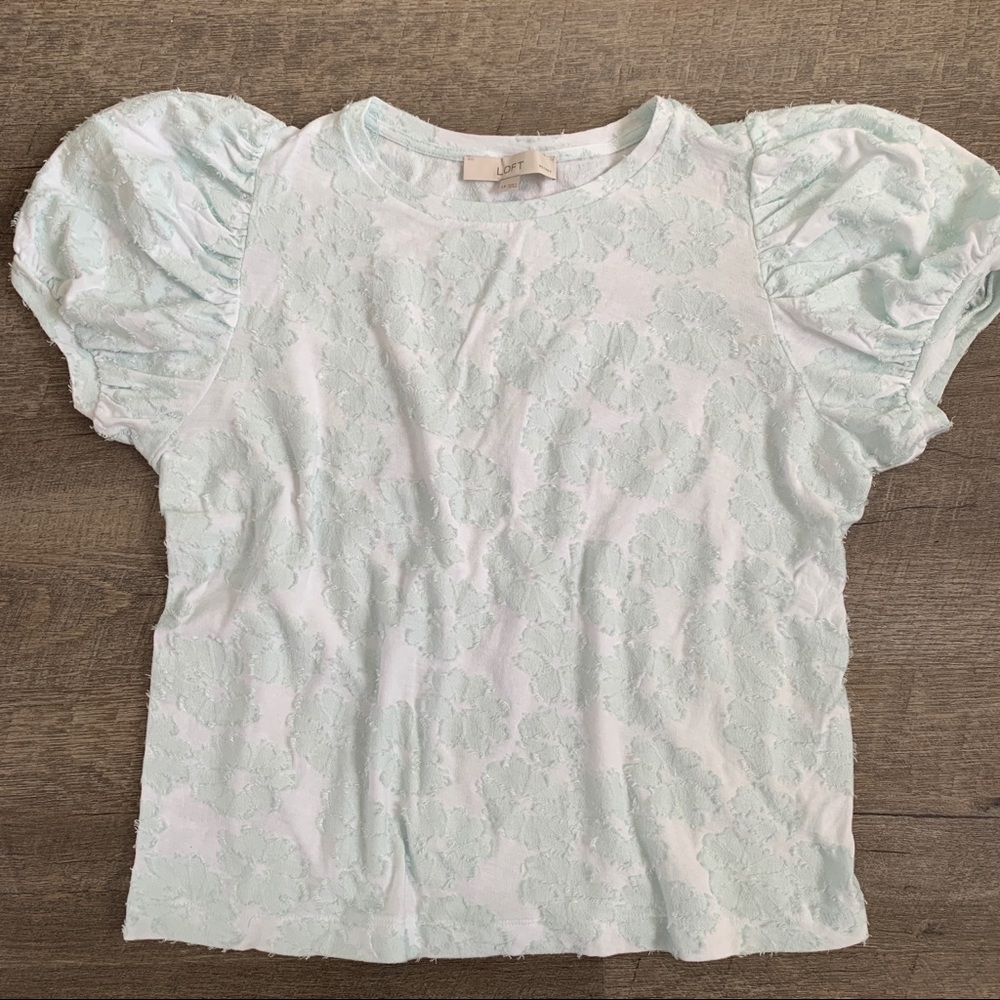 LOFT Puff Sleeve Mint Green Petite Top
